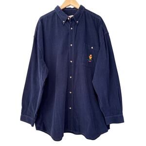 Disney Store Pooh 1966 Blue Corduroy Button Down Shirt Size XXL Long Sleeves Vtg